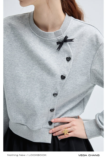 Relaxed Fit Heart-Buttoned Wavy Front Sweatshirt