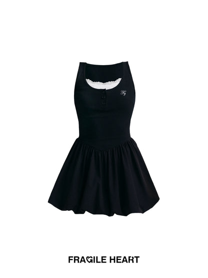 Girlish College Style Mini Bubble Tank Dress