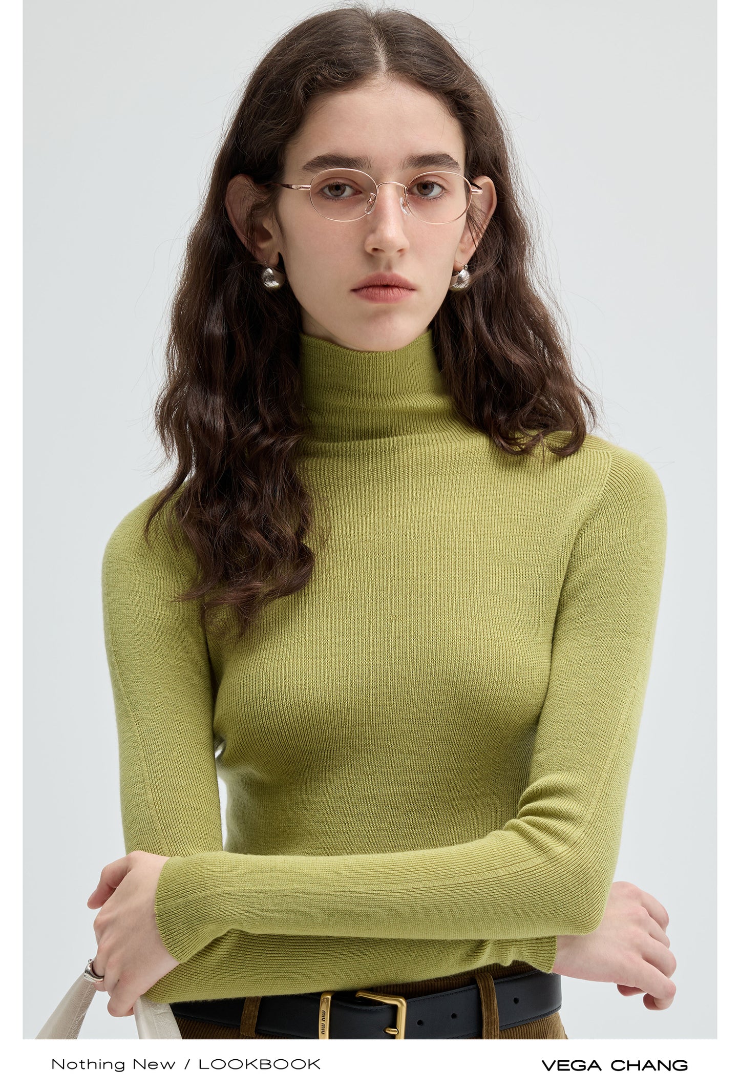 Elastic Rib Knit Woolen High Neck Top