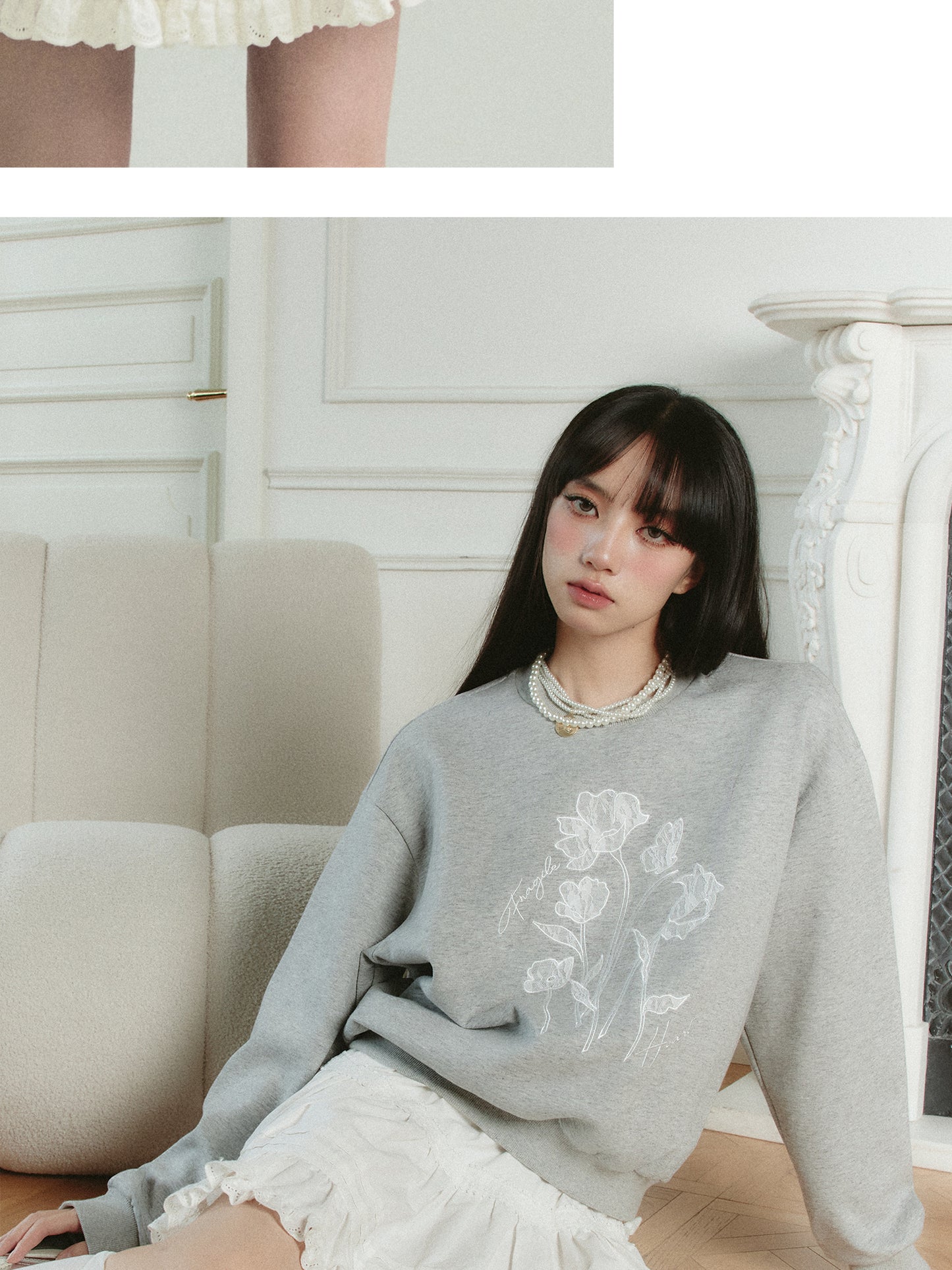 Lace Flower Embroidery Relax Fit Sweatshirt