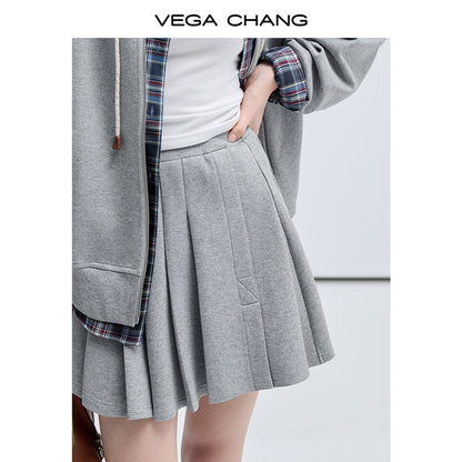 Bow Print Relax Fit Hoodie And Pleated Mini Skirt