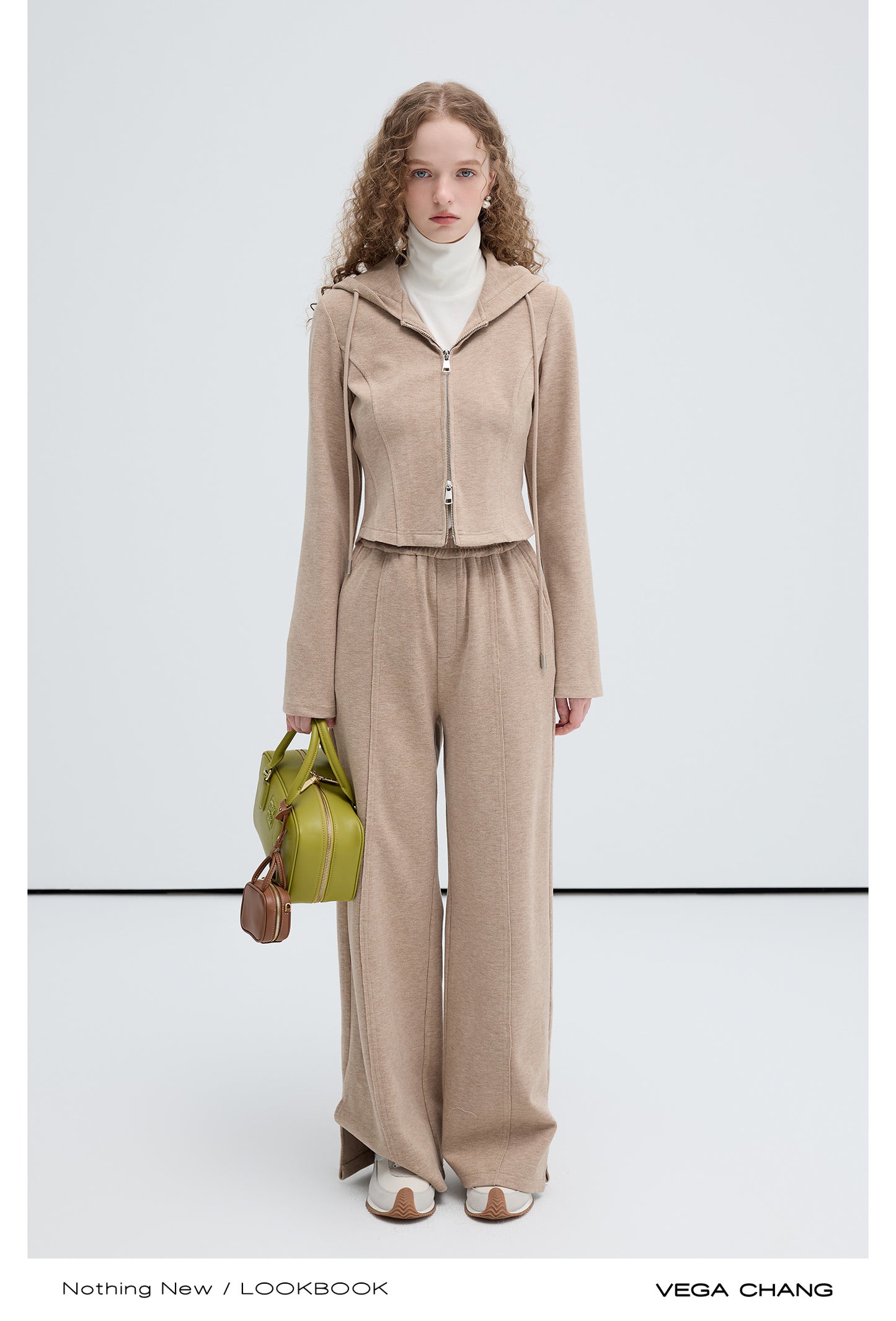 Hooded Zip Up Cardigan And Wide Pants Suit