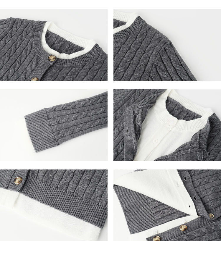 Faux Two-Piece Layered Cable Knit Cardigan