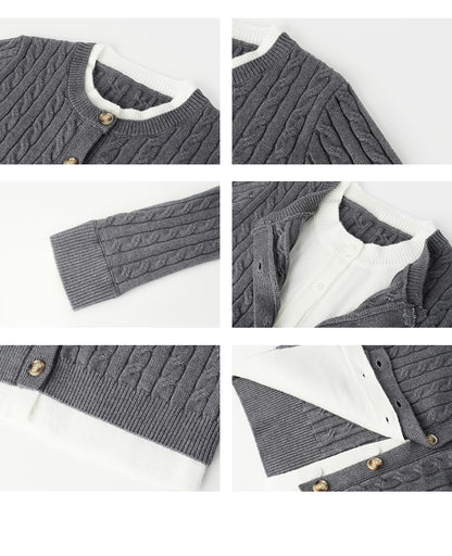 Faux Two-Piece Layered Cable Knit Cardigan