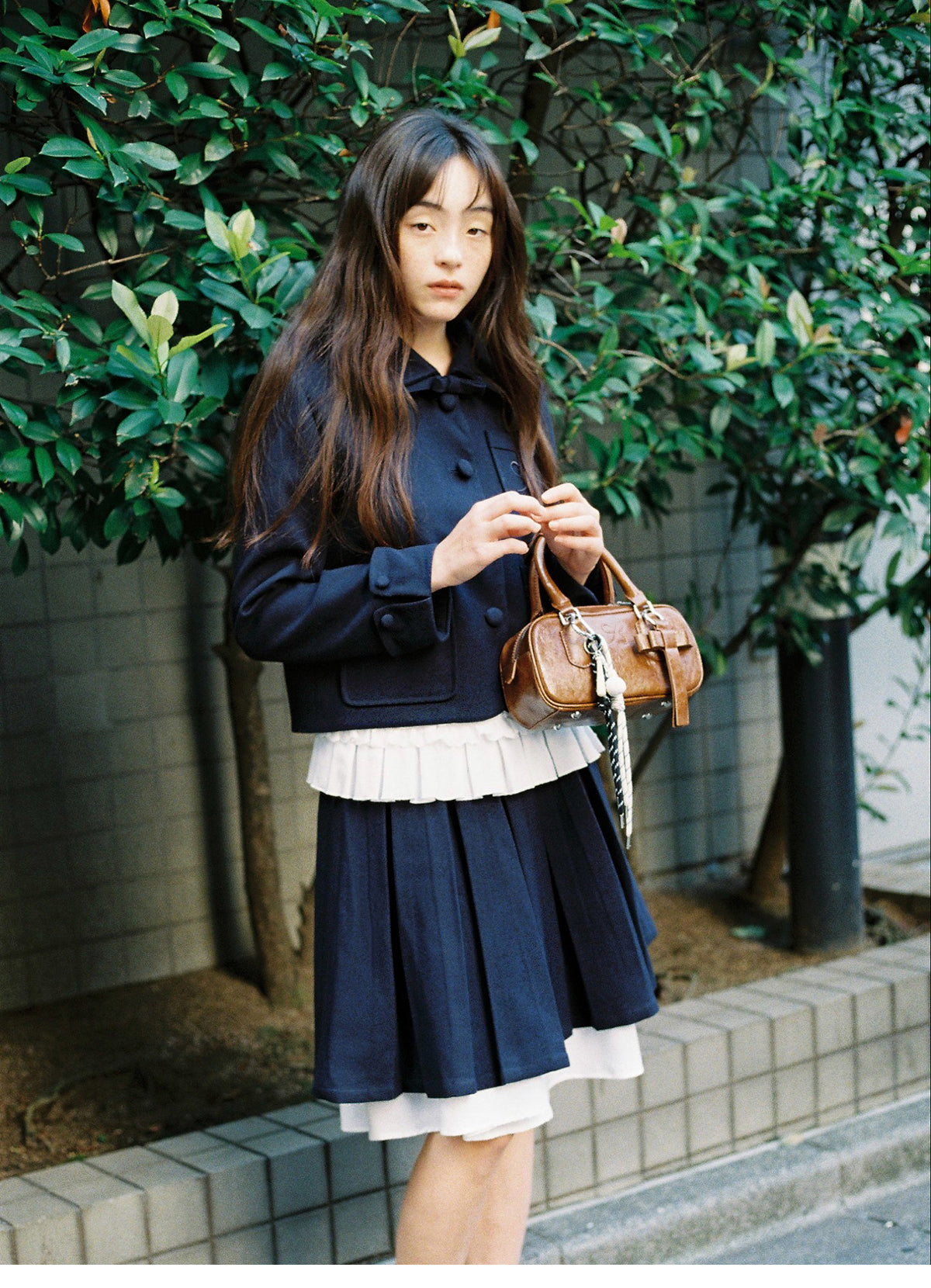 College Style Short Jacket And Pleated Skirt