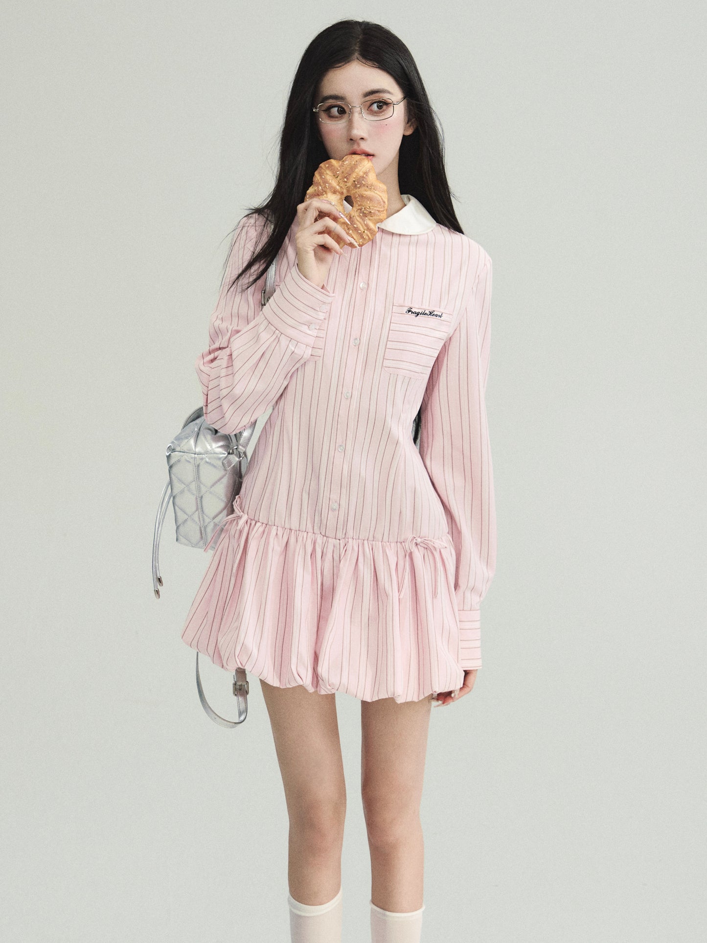 Striped Balloon Hem Shirt Dress, Matching Shorts