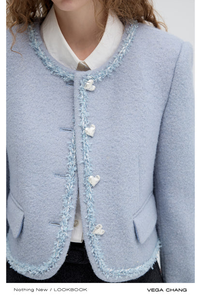 Heart Buttoned Wool Blend Short Jacket