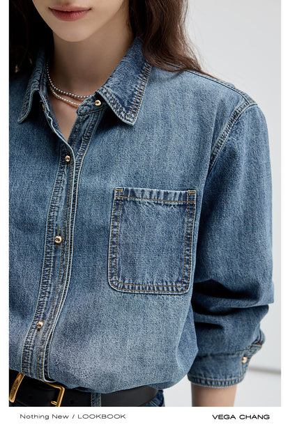 Washed Denim Shirt, Matching Straight-Leg Jeans