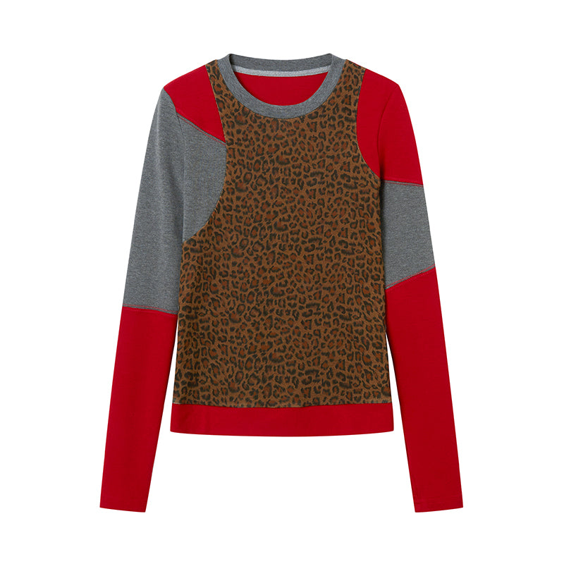 Leopard Color Block Fitted Thumbhole Top