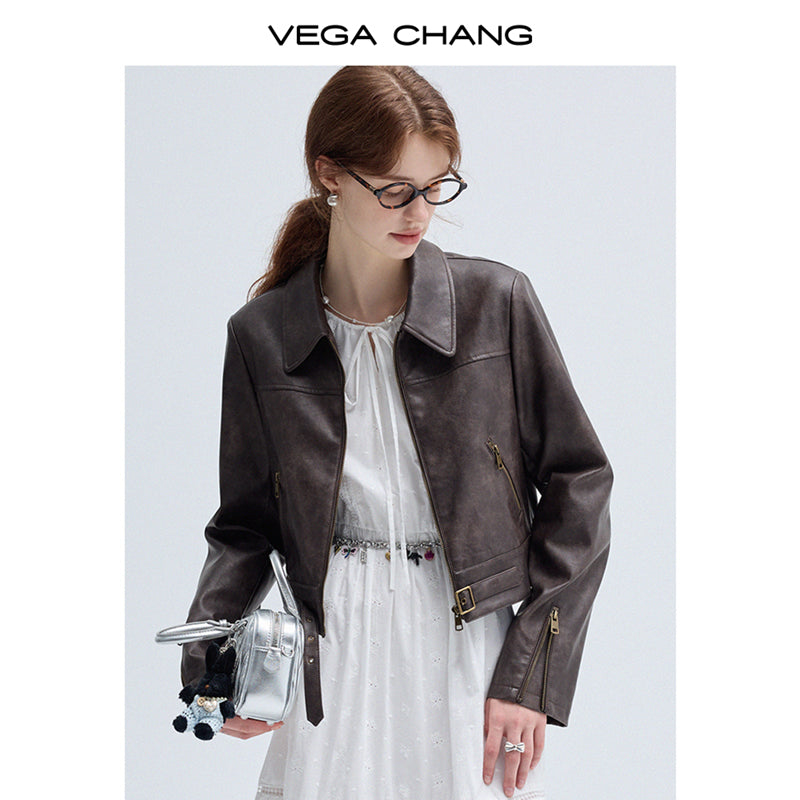 Faux Leather Vintage Vibe Short Moto Jacket