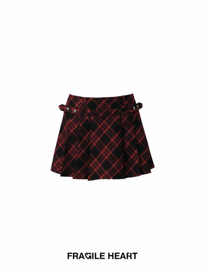 Plaid Pleated Double Waist A-Line Mini Skirt