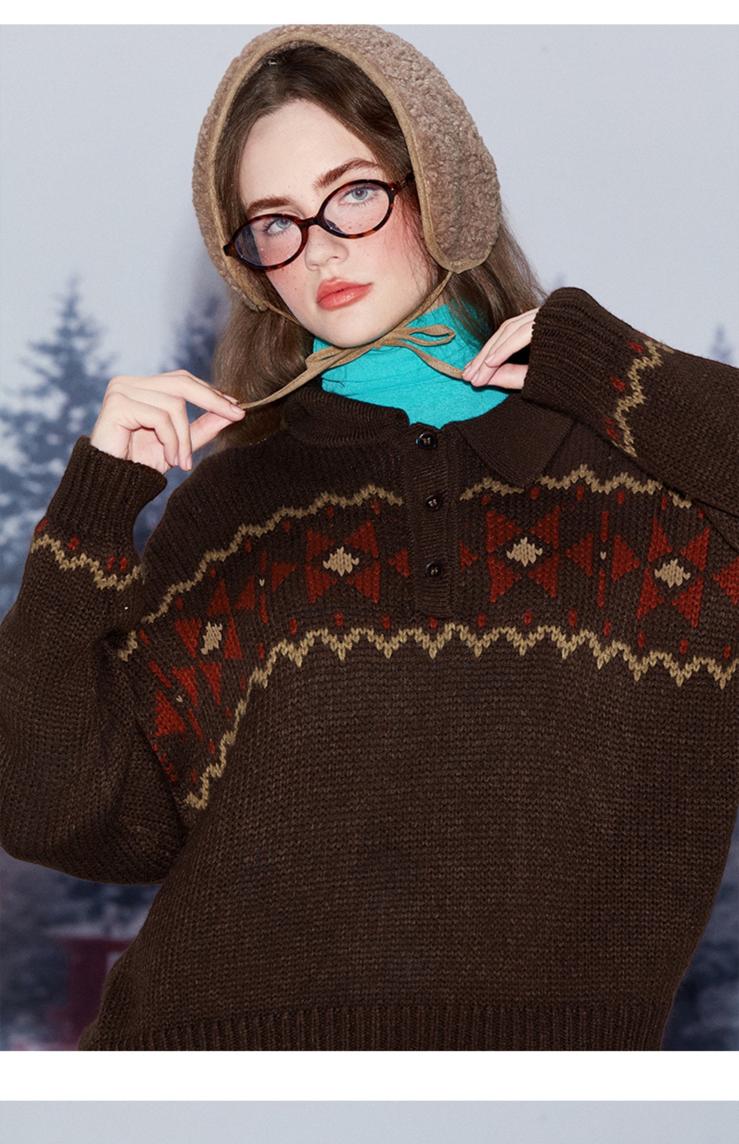 Festive Fair Isle Polo Knit Sweater