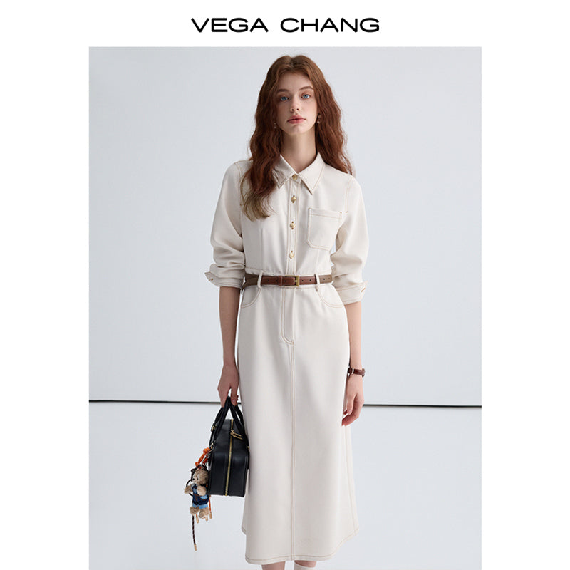 Contrast Stitched Long Shirt Dress