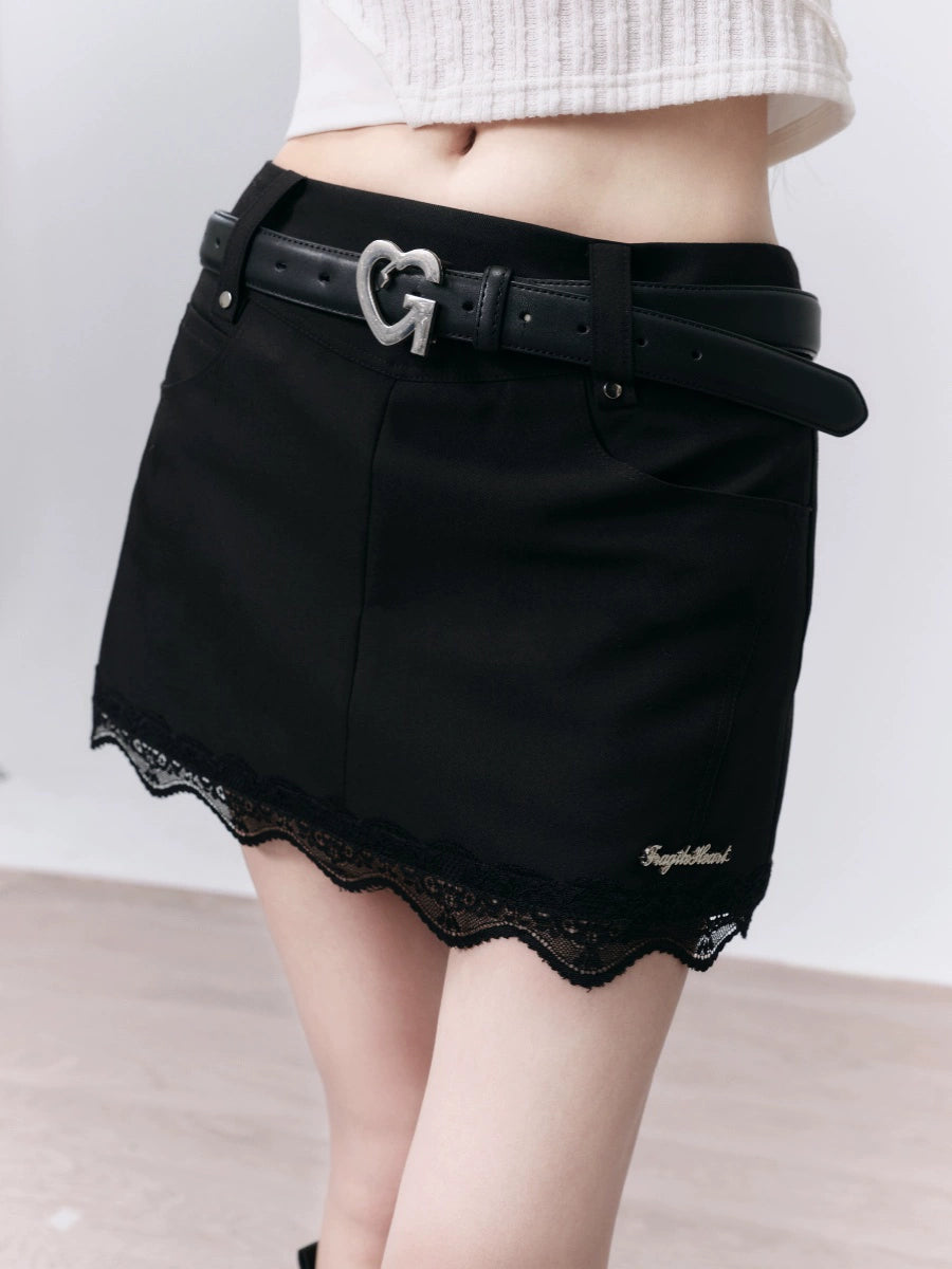 Low Rise Lace Wrinkle-Resistant Lined Twill Skirt