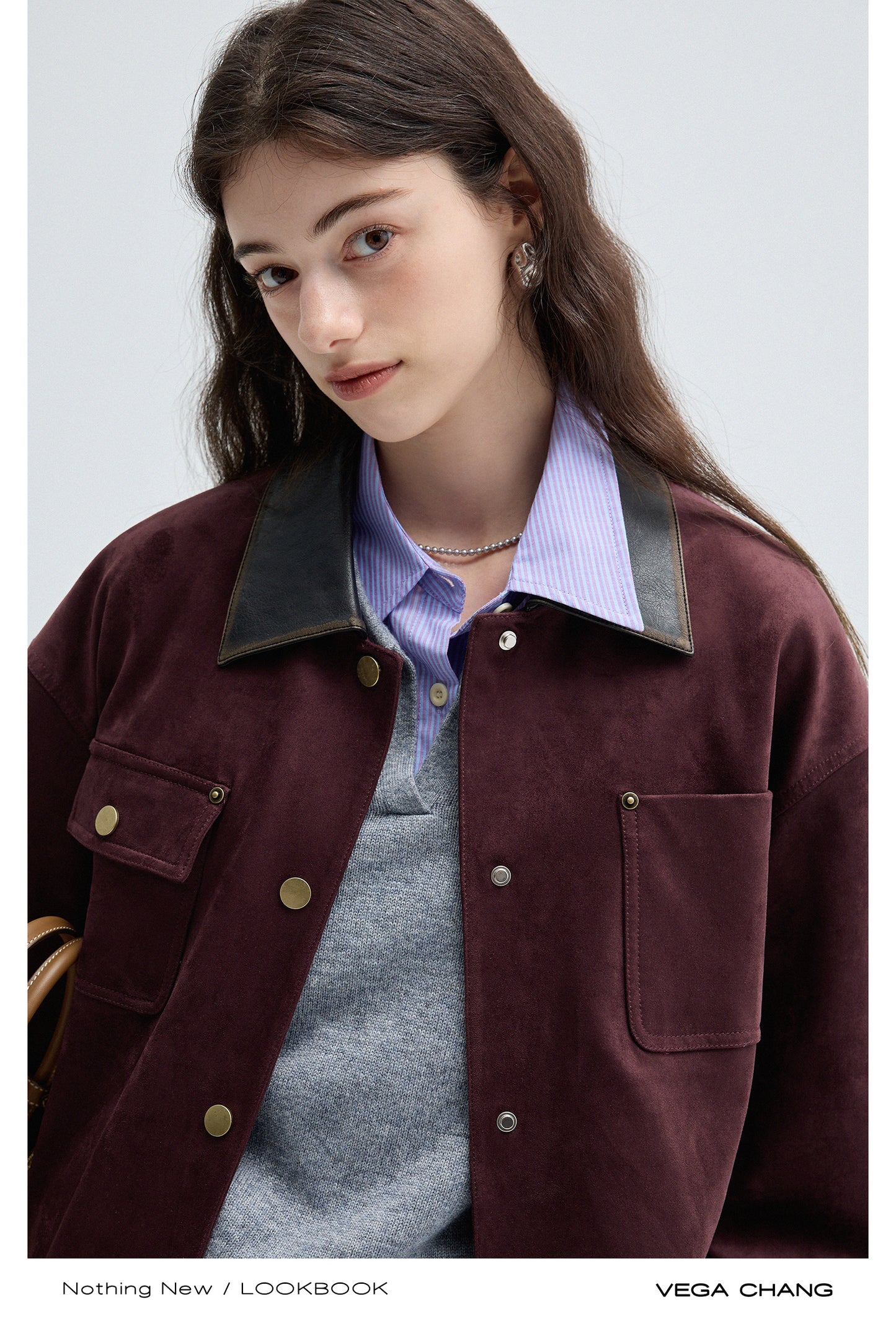 Boxy Faux Suede Jacket With Contrast Collar