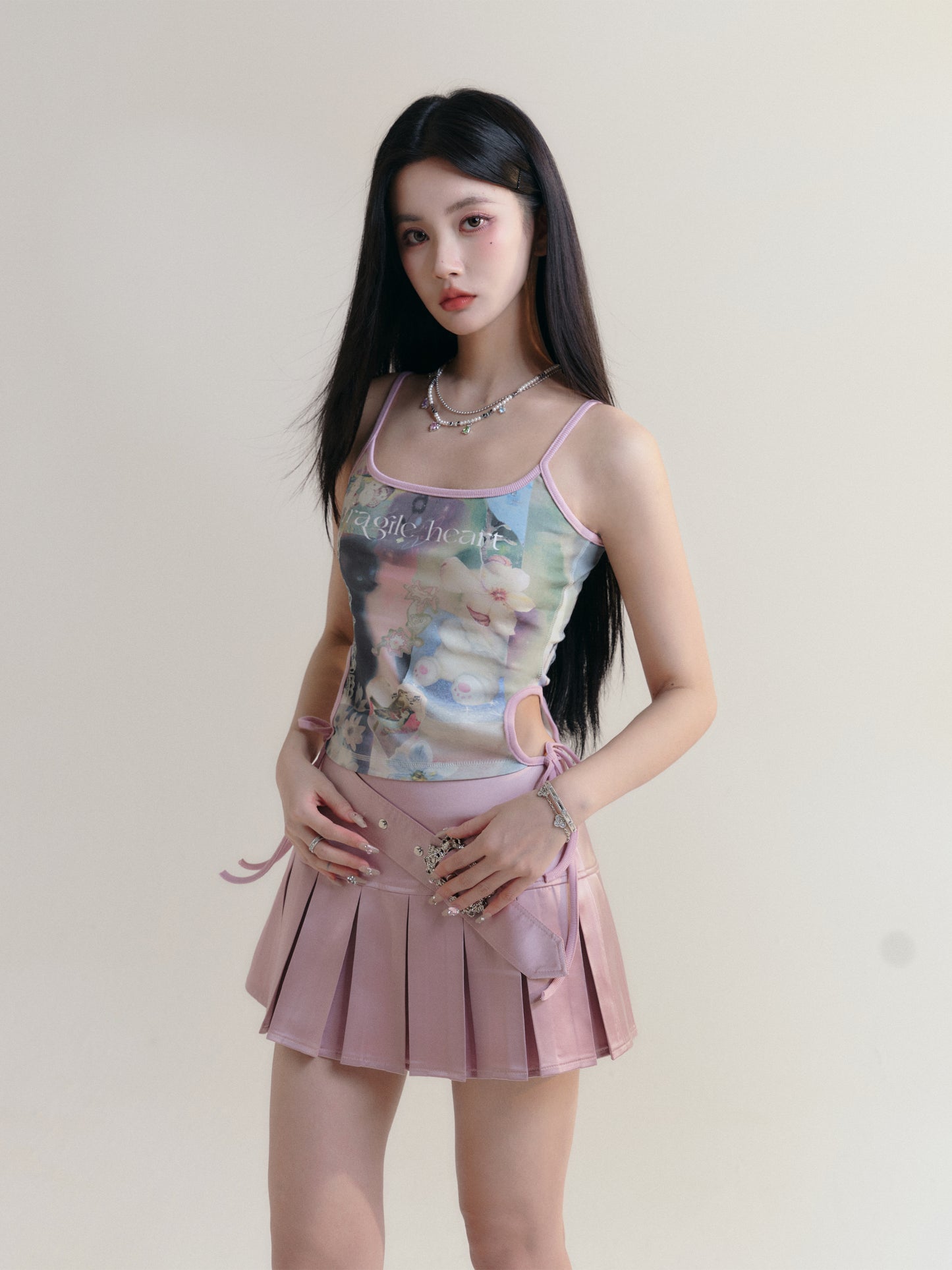 Dreamy Collage Print Side Tie Camisole Top