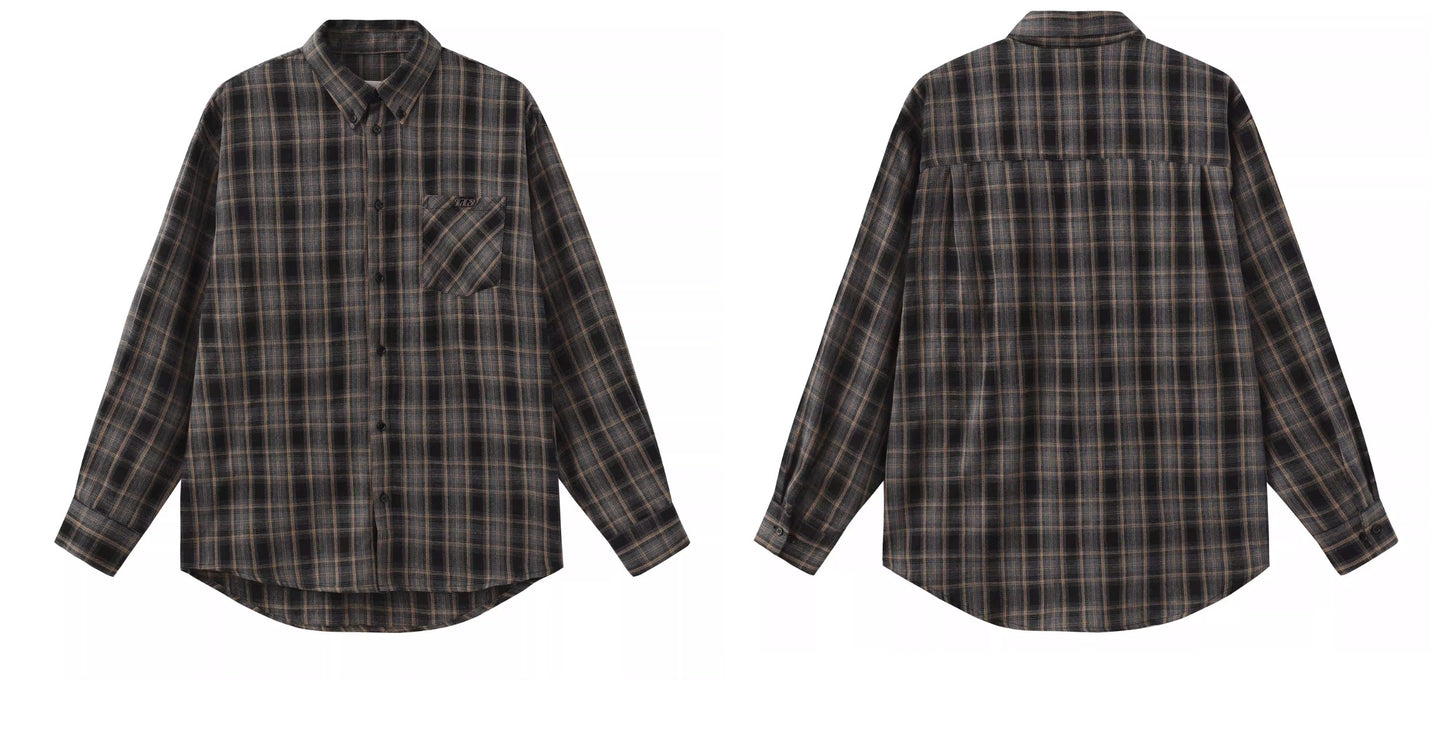 College Style Loose Fit Plaid Shirt Jacket