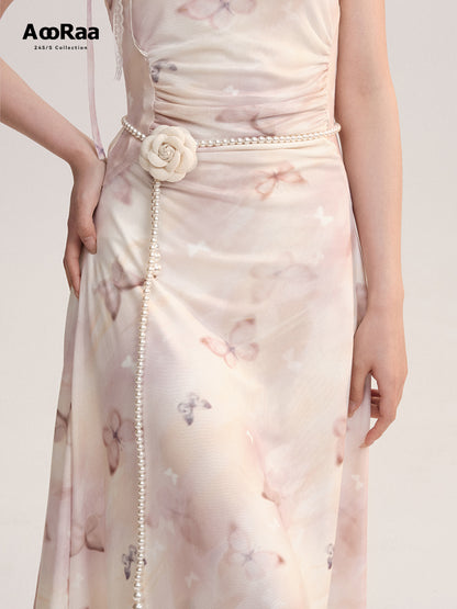 Elegant Faux Pearl Flower Waist Belt