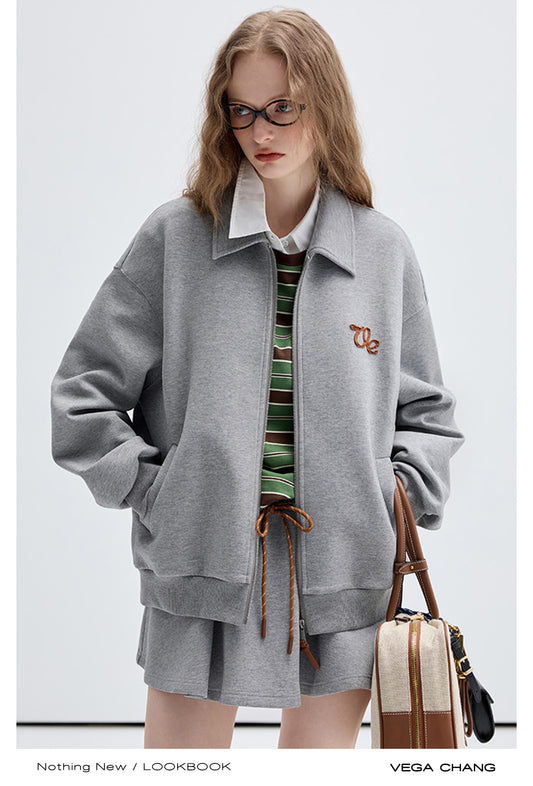 Zip Up Sweatshirt With Small Patch