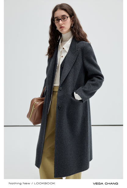 Alpaca Blend Layered Look Midi Wool Coat