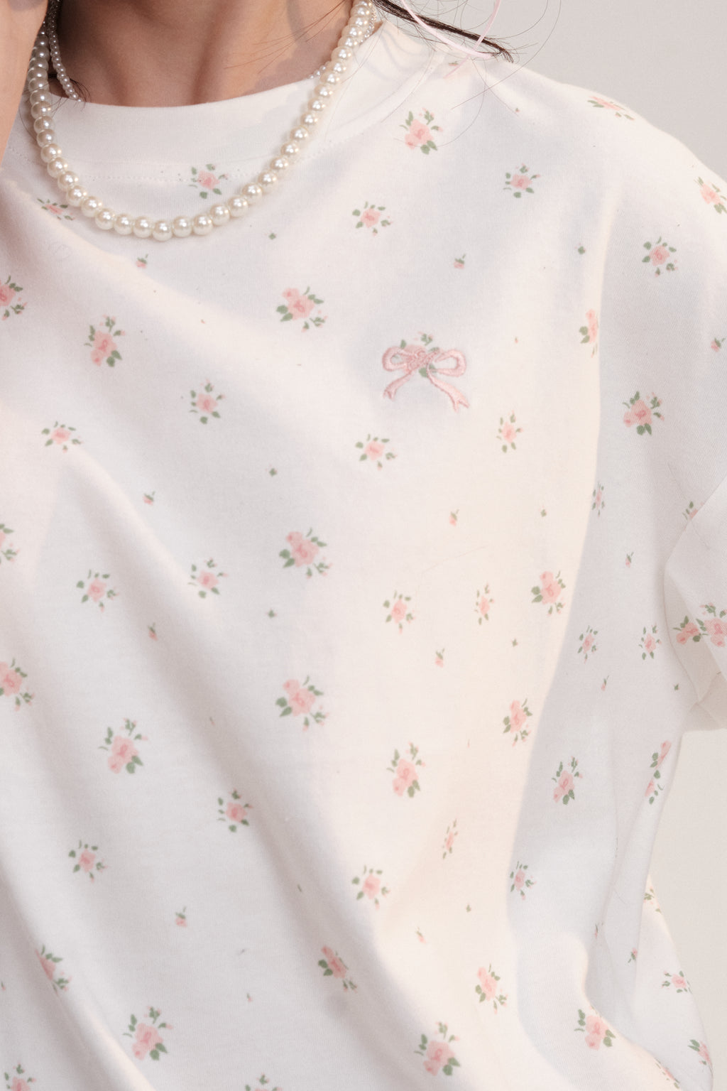 Oversized Floral Patterned Cotton T-Shirt