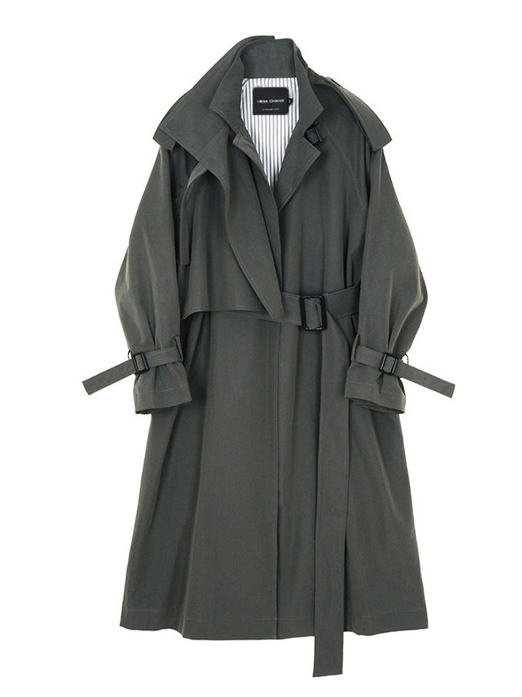 Asymmetrical Design Mid-Length Trench Coat