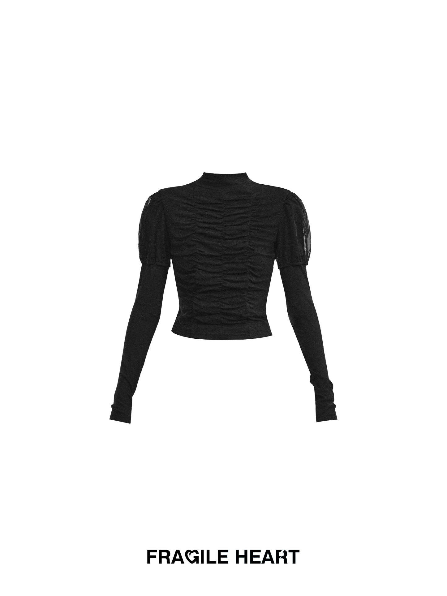 Slim Fit Ruched Puff Sleeve Mock Neck Top