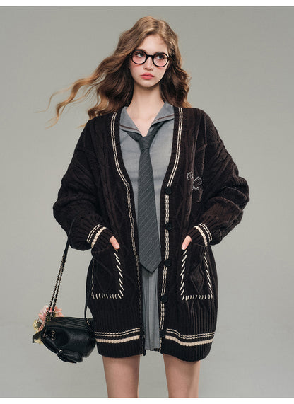 Oversized Cable Knit Tipping Cardigan