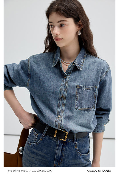 Washed Denim Shirt, Matching Straight-Leg Jeans