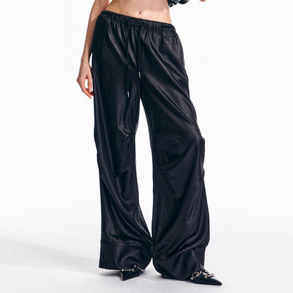 Elastic Waist Glossy Straight Wide Leg Pants