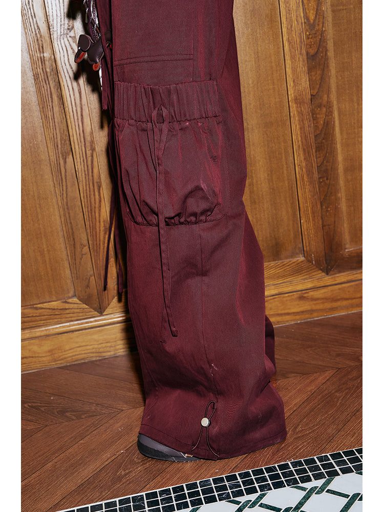 Drawstring Hem Cargo Pants With Oversized Pockets