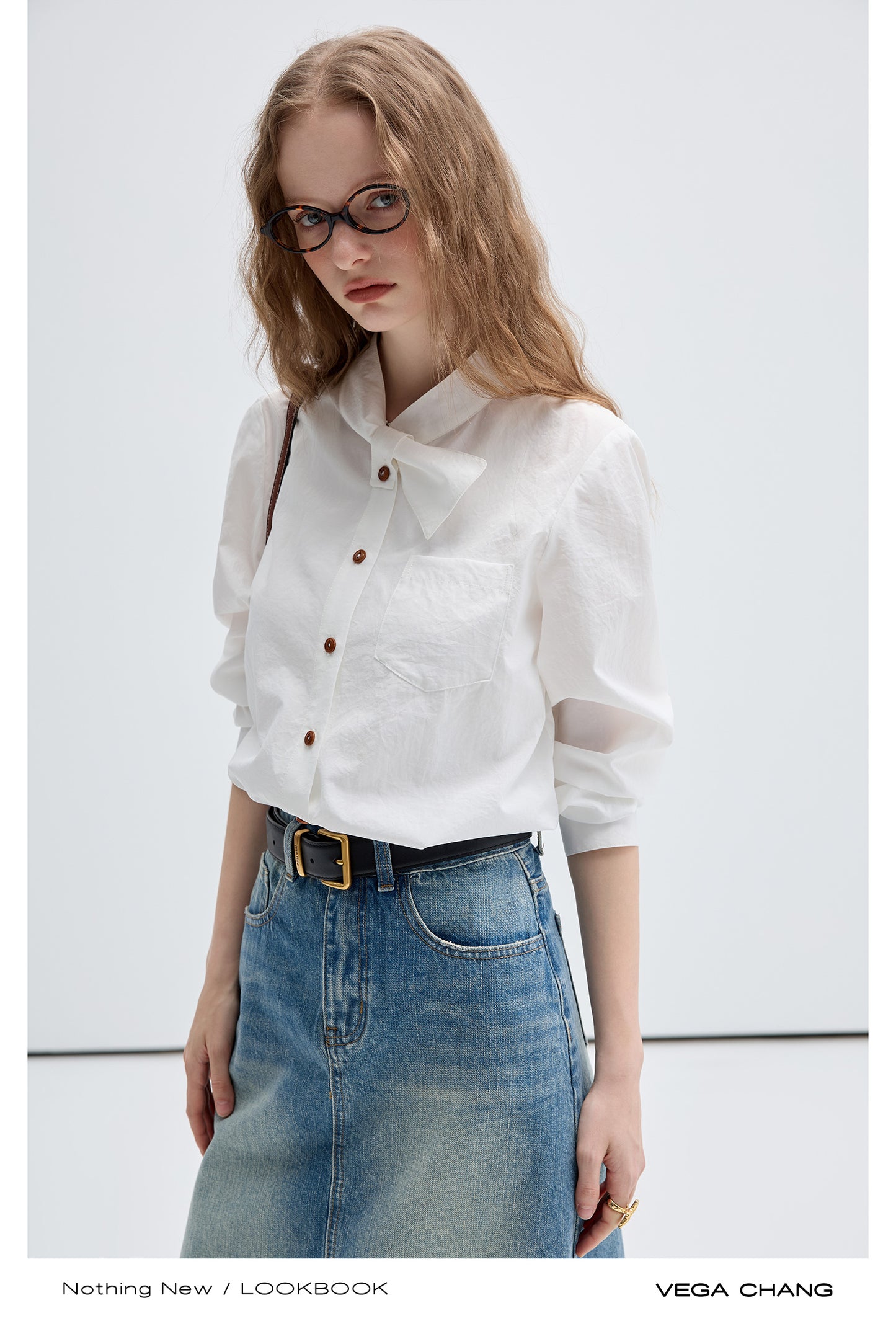 Asymmetric Bow Tie Wrinkle Textured Chic Shirt