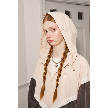 Cape Hooded Lace Patchwork Wide Windbreaker