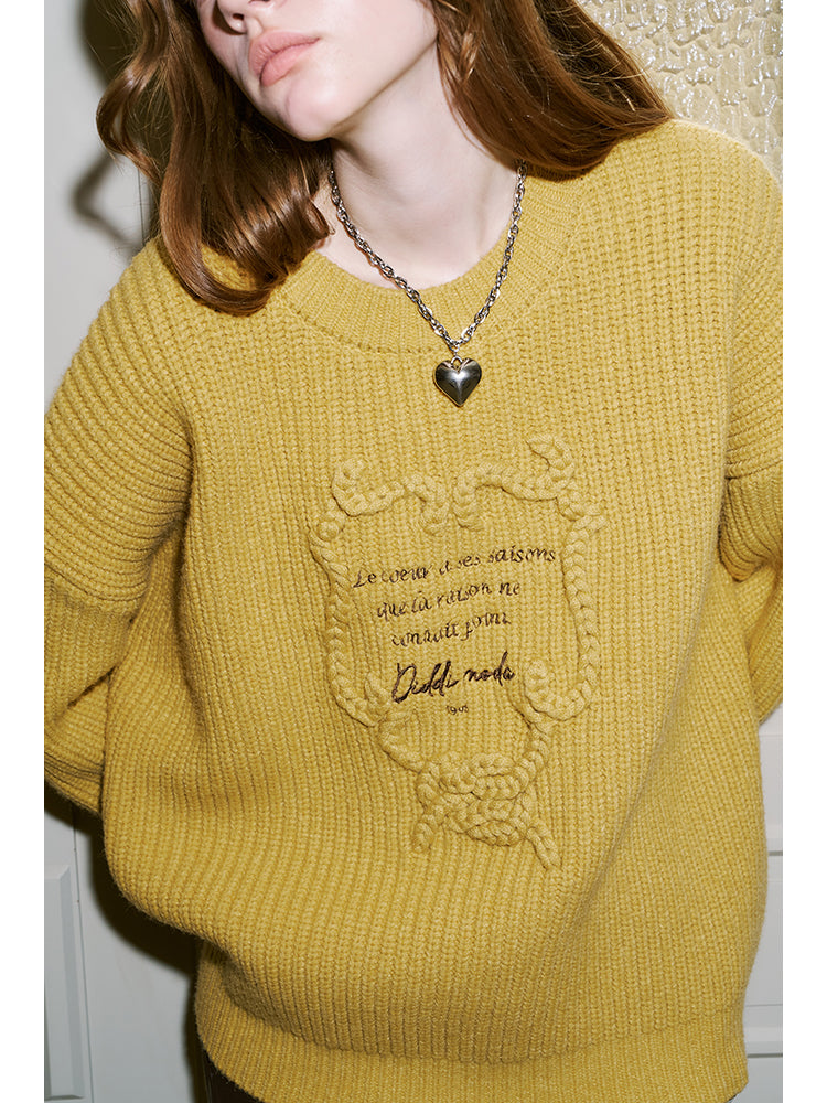 Letter Embroidered Ribbed Knit Sweater