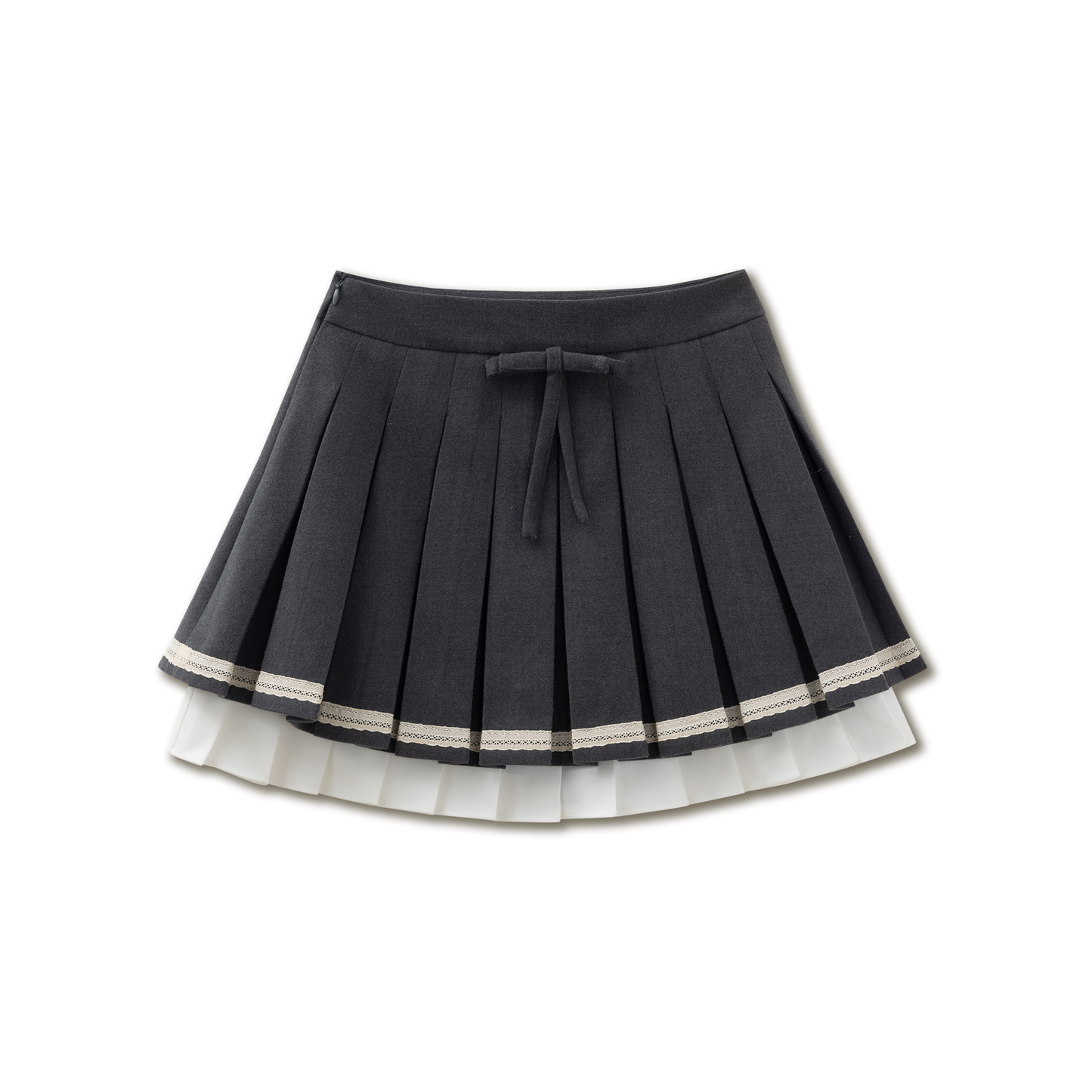 Lace Ribbon Accent Layered Pleated Mini Skirt