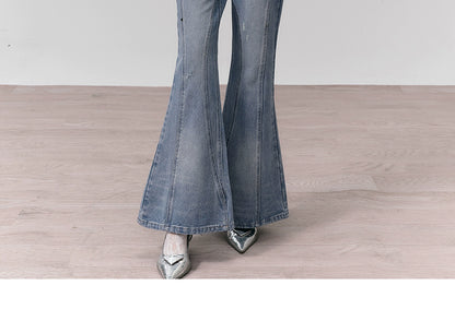 Distressed Washed Slim Flared Bell Bottom Jeans