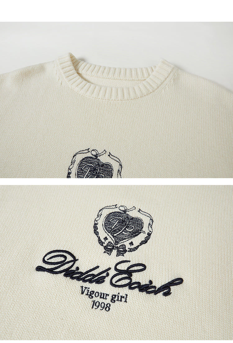 Round Neck Embroidered Badge Knit Sweater