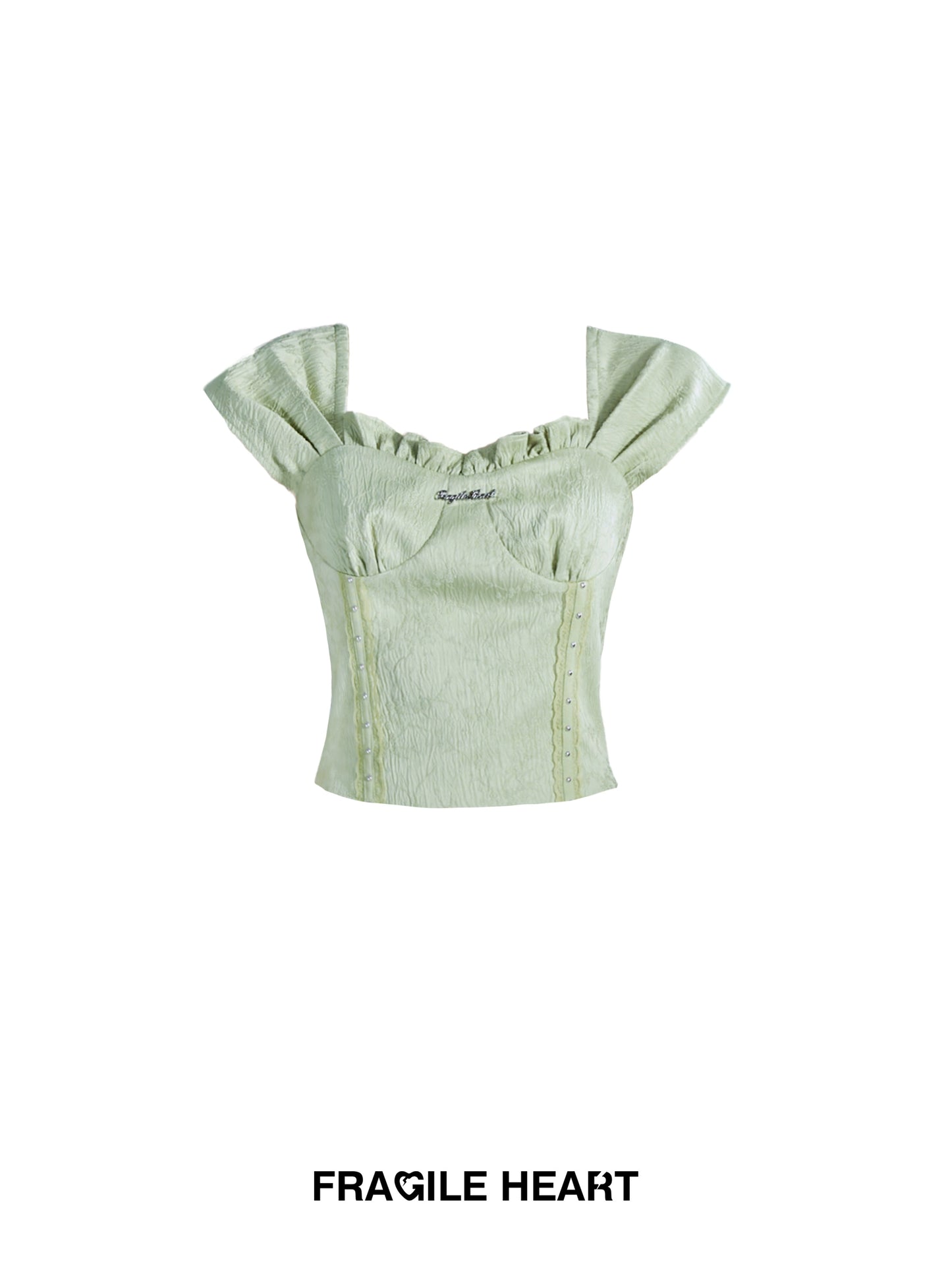 Soft Jacquard French Sleeve Bustier-Style Top