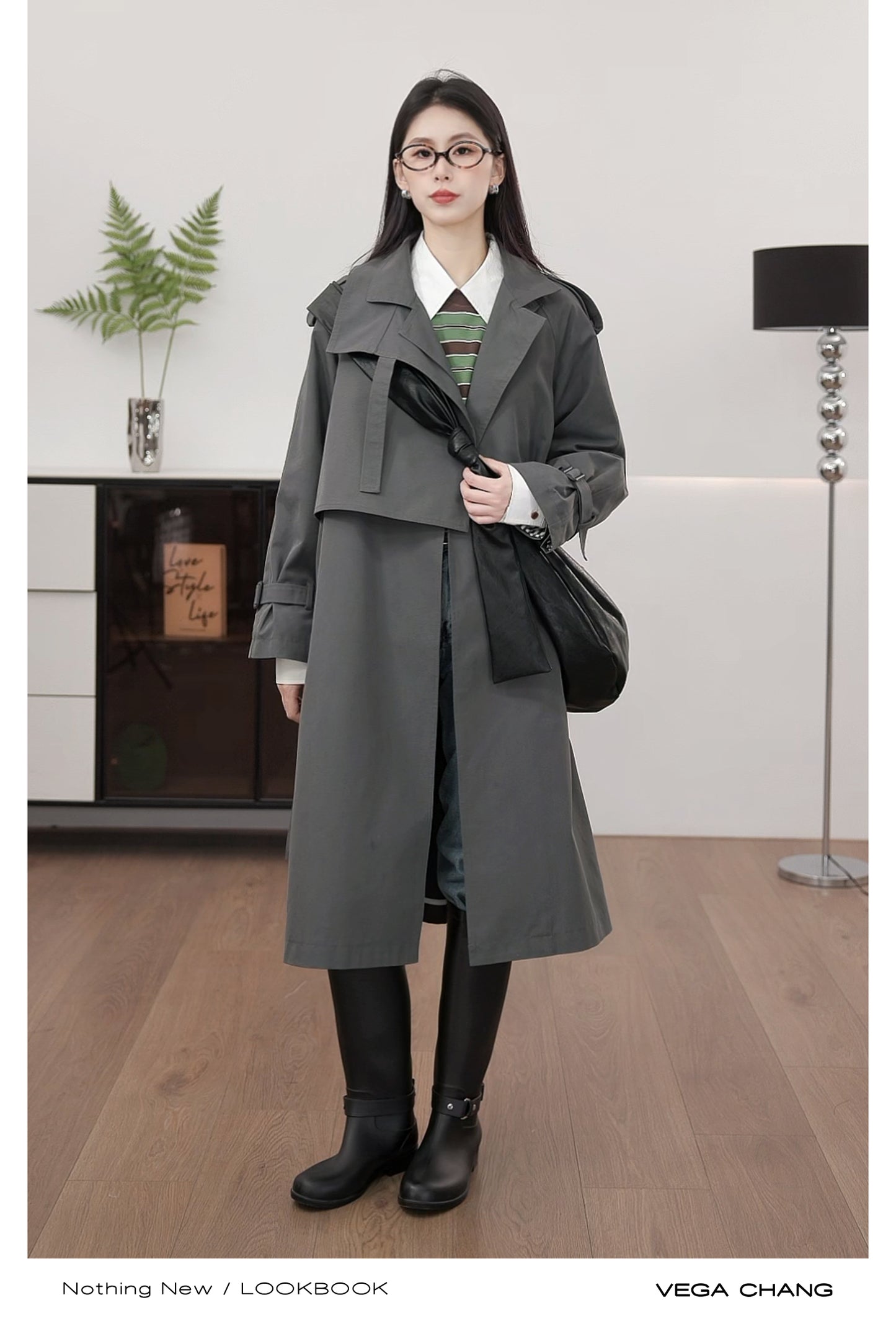 Asymmetrical Design Mid-Length Trench Coat