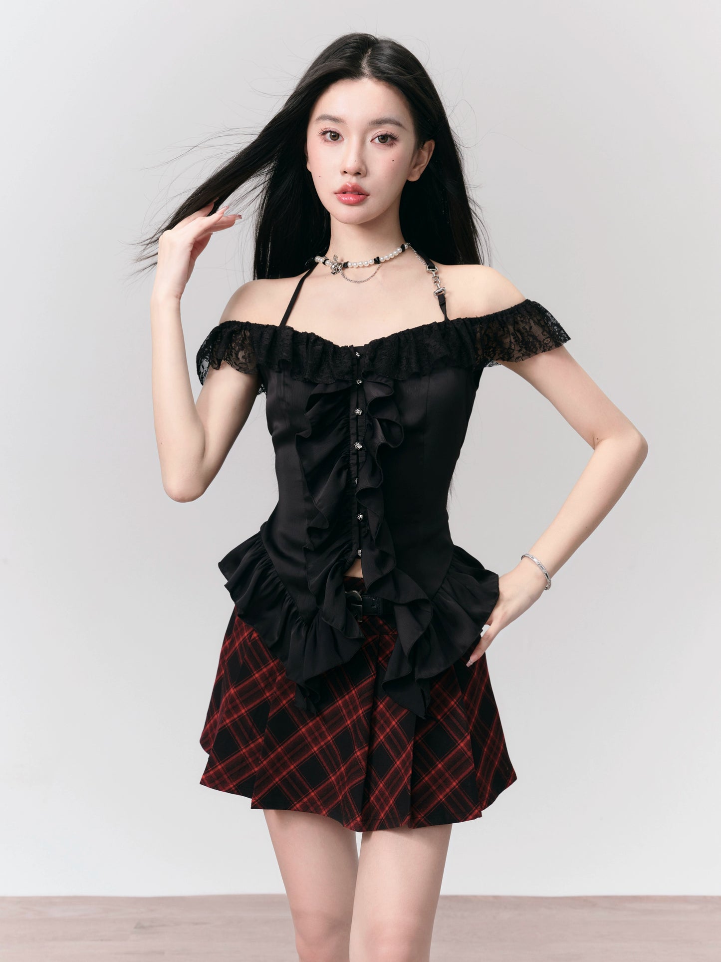 Plaid Pleated Double Waist A-Line Mini Skirt