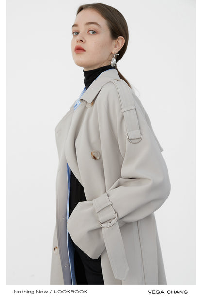 Classic Belted Double Breasted Midi Trench Coat