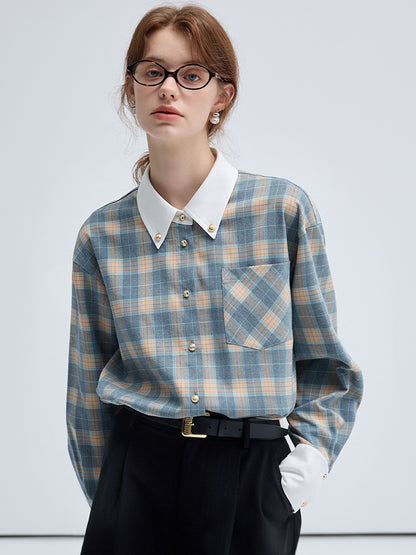 Yarn-Dyed Tartan Check Shirt With Gold Buttons