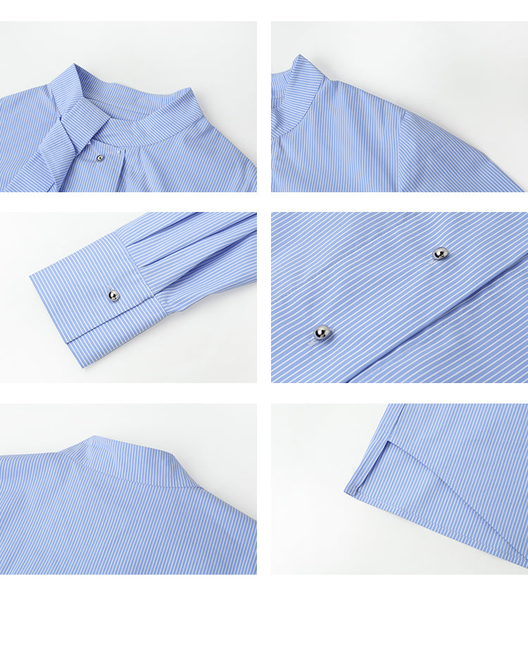 Ball Button Tie Neck Cotton-Nylon Blend Shirt