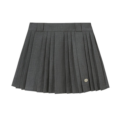 Short Pleated Skirt With Logo Charm