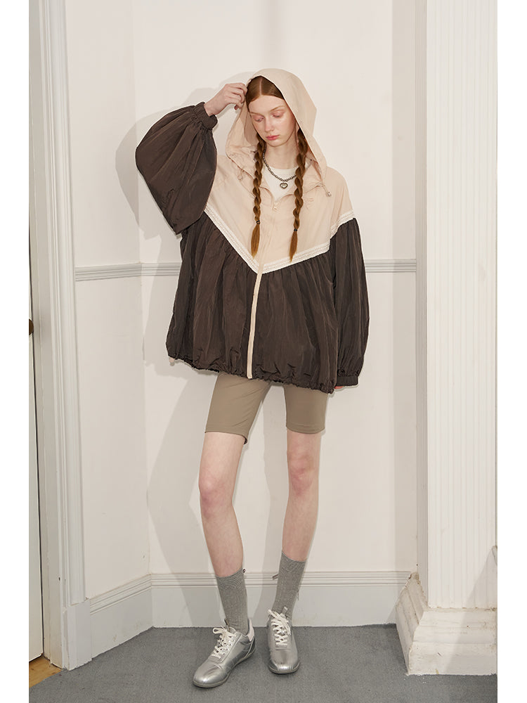 Cape Hooded Lace Patchwork Wide Windbreaker