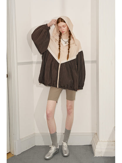 Cape Hooded Lace Patchwork Wide Windbreaker