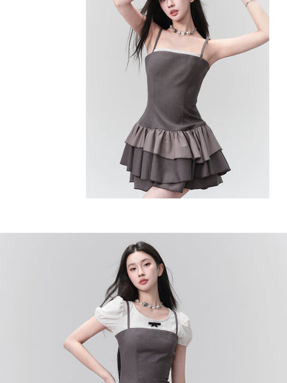 Monotone Tiered Mini Camisole Dress With Inner Shorts