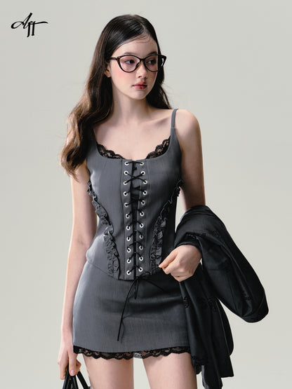 Corset-Inspired Ruffled Lace Camisole Top