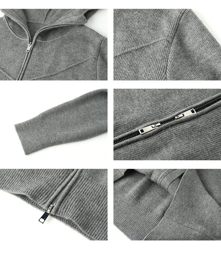 Double Closure Zip Up Knit Cardigan