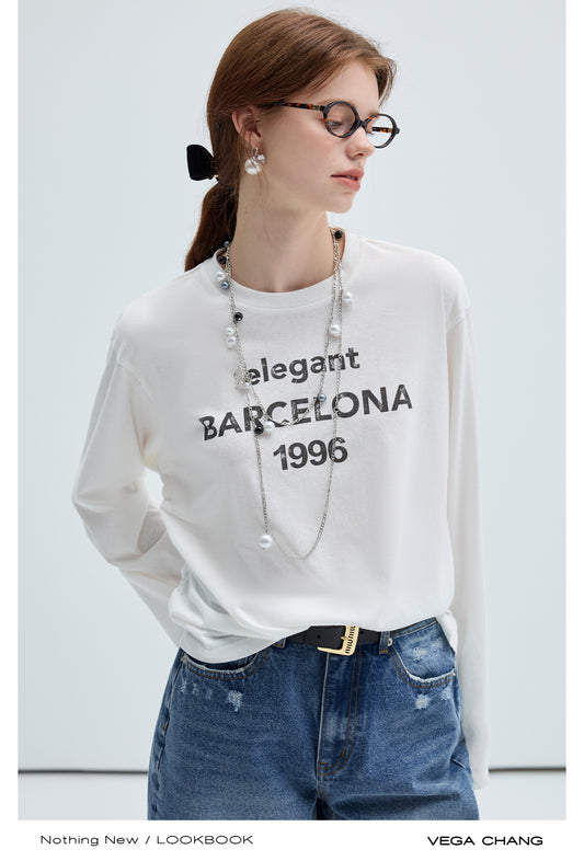 Letter Print Side Ruched Long Sleeve T-Shirt